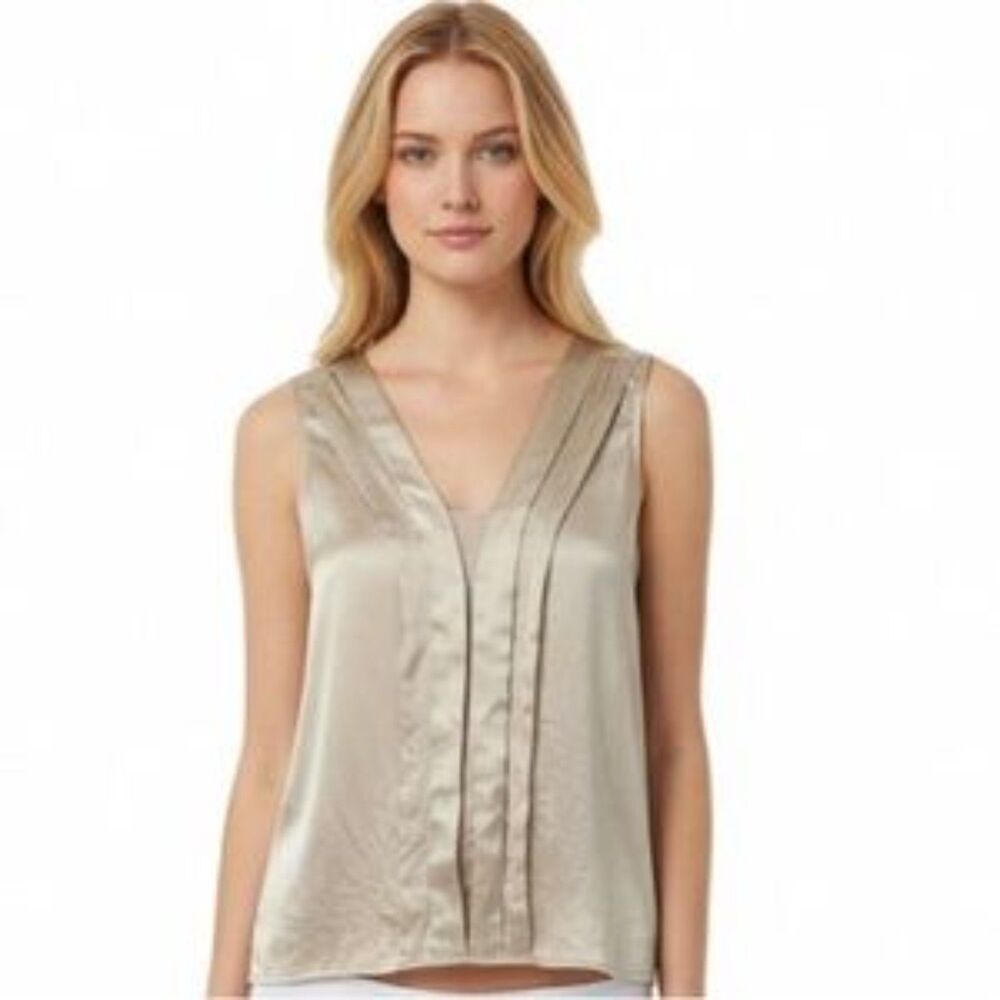 100% Silk Tan Champagne Sleeveless Blouse Top by White House Black Market XS